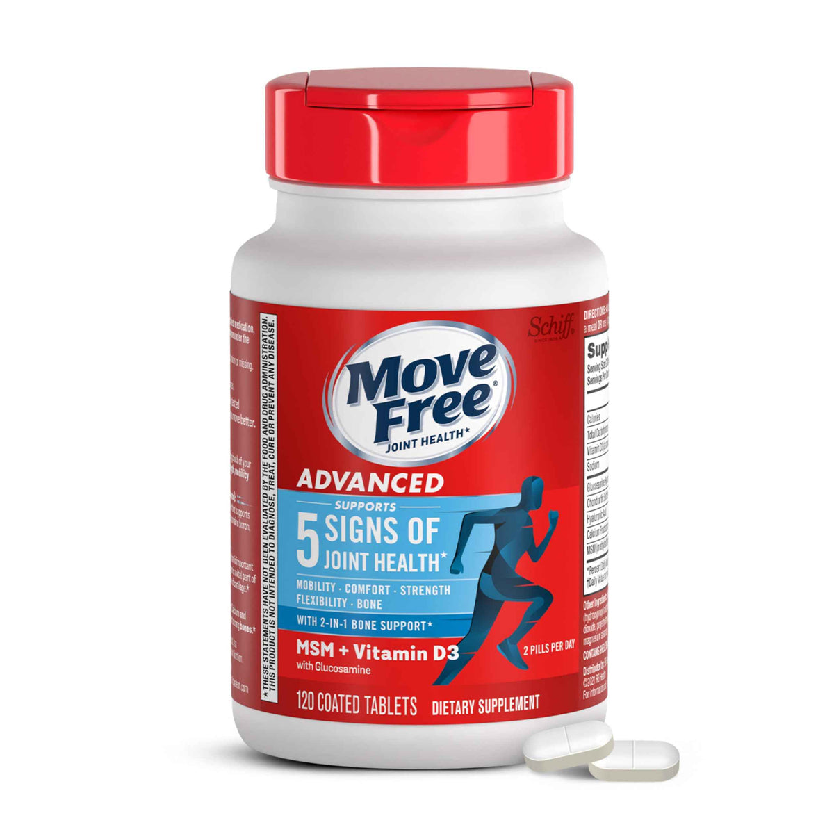Move Free Advanced Glucosamine Chondroitin MSM + Vitamin D3 Joint Support Supplement, Supports Mobility Comfort Strength Flexibility & Bone + Immune Health - 120 Tablets (40 servings)*