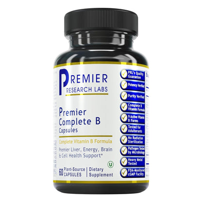Premier Research Labs Complete B - Vitamin B Complex Supplement for Optimal Health | Vitamin B Supplement with Biotin | 9 Active B Vitamins | for Liver
