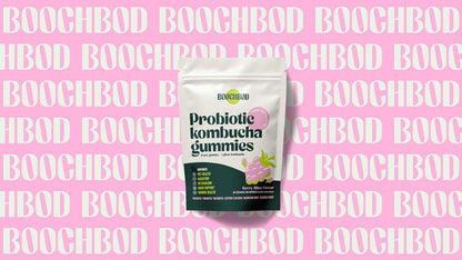 BoochBod - Probiotic Kombucha Gummy - Prebiotics, Probiotics, Postbiotics, Fiber Supplement, Slippery Elm, Dandelion Root, MCT Oil, for Bloating, Gut Health - Berry Bliss | Lemon Lime - Bundle & Save