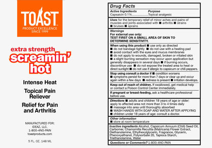 Toast Extra Strength Screamin Hot Intense Heat Topical Pain Relief Cream for Muscles and Joints - 5 Ounces ToastBuy Supplements Australia