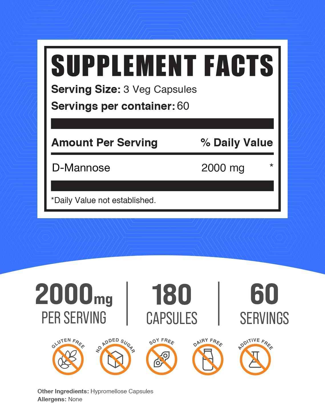 BulkSupplements.com D-Mannose Capsules - D-Mannose Supplement, for Urinary Tract Support - Vegan & Gluten Free, 3 Capsules per Serving (2000mg), 180 Count (Pack of 1)