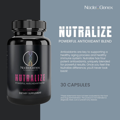 Nucleogenex - Nutralize - The Key to Supporting a Healthy Aging Process and Immune System - Potent Blend for Powerful Cell Protection - Xanthohumol, CurcuPrime, C-60 Complex, PureQQ - 30 Capsules NucleOGenex buy supplements Au
