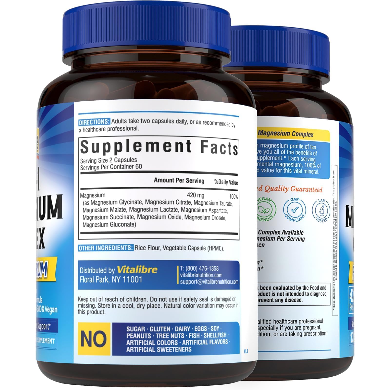 Vitalibre 10 in 1 Magnesium Complex, 420mg Elemental Magnesium | Ultra Strength, Max Absorption | Chelated Magnesium Supplement for Nerves, Bone & Heart Health | Non-GMO, 120 Vegan Capsules Vitalibre buy supplements Au