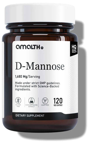 AMALTH D-Mannose Capsules 1680 mg per Serving, 120 Vegan Capsules, Pure Single Ingredient Mannose Supplement, Urinary Tract Support, UTI Wellness Support, Non GMO, Gluten Free