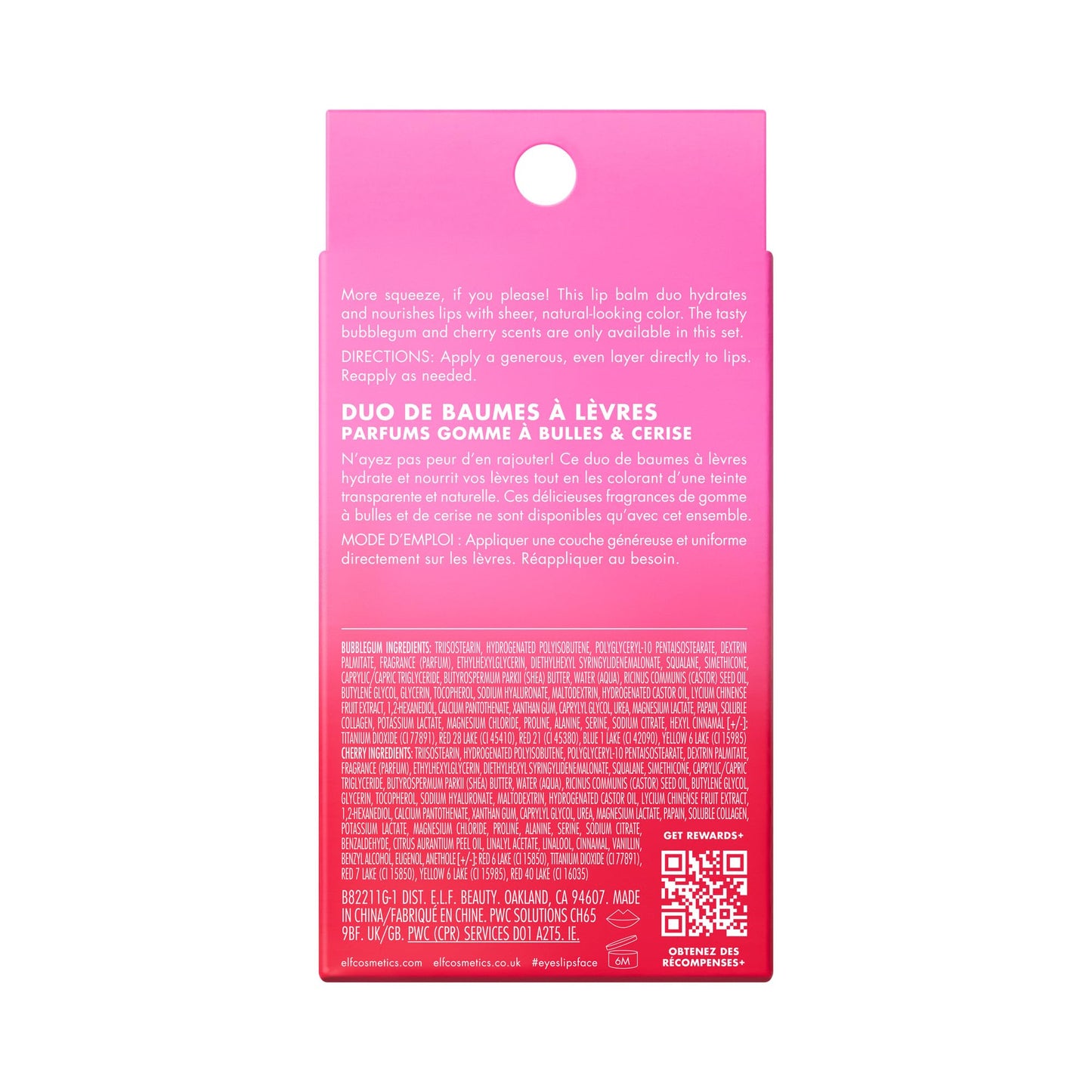 e.l.f. Squeeze Me More Lip Balm Duo, Moisturizing Balm For A Sheer Tint Of Color, Made With Hyaluronic Acid, Vegan & Cruelty-Free, Cherry & Bubblegum e.l.f.Buy Supplements Australia