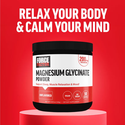Force Factor Magnesium Glycinate 200mg, Magnesium Supplement for Women and Men to Support Sleep, Muscle Relaxation, and Mood, High Absorption, Vegan, 50 Servings Force FactorBuy Supplements Australia