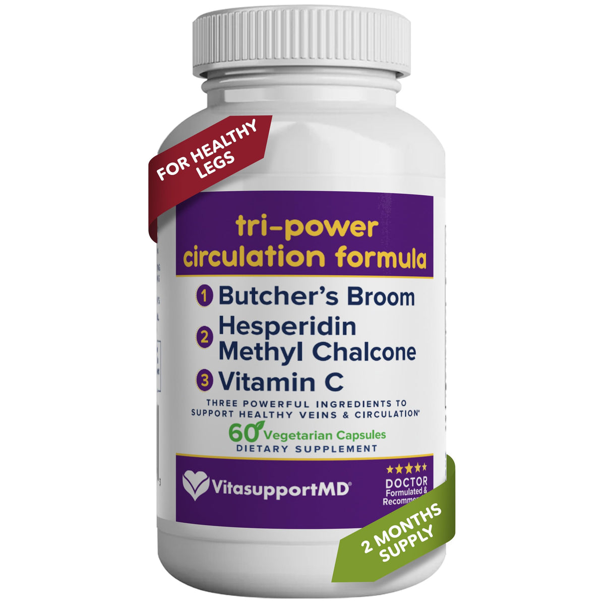 VITASUPPORTMD Tri-Power Circulation Formula - Circulation Supplement with Butcher's Broom, Hesperidin Methyl Chalcone, and Vitamin C, 60 Capsules, for Blood and Leg Circulation, Vein Health Support VITASUPPORTMDBuy Supplements Australia