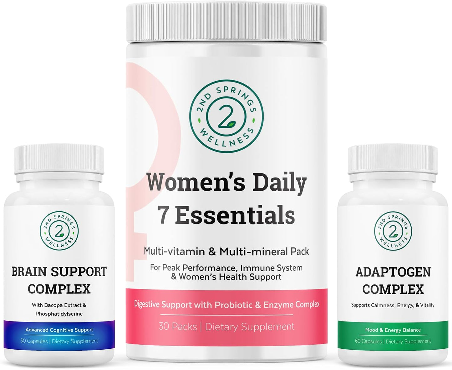 Wellnes Women's Bundle - Brain Support Complex, Women's Daily 7 Essentials, and Adaptogen Complex