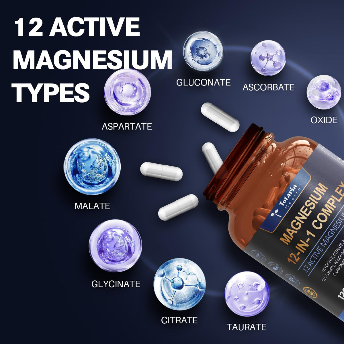 Magnesium Complex 700mg 12 in 1 Magnesium Supplement with Glycinate Citrate Malate Oxide Taurate Aspartate Orotate Magnesium Relaxation,Muscle,Heart Support, Vegan 120 Capsules 2PK Totaria buy supplements Au
