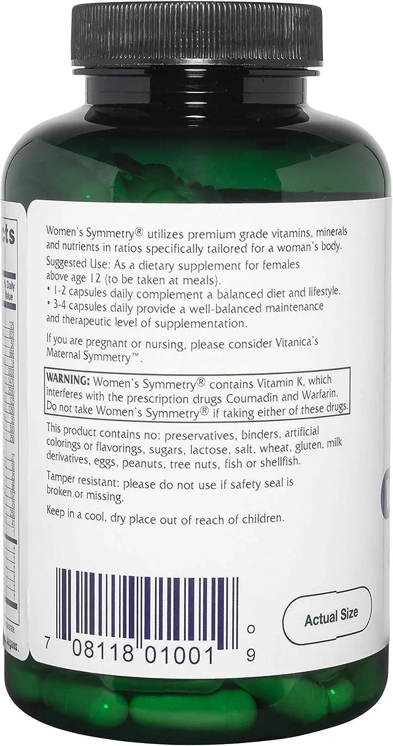 Vitanica Women's Symmetry, High Potency Daily Multivitamin, Vegan/Vegetarian, 180 Capsules Vitanica