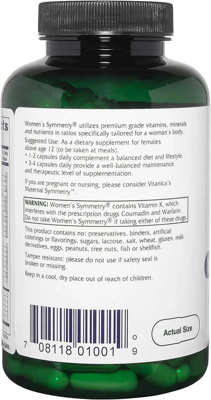 Vitanica Women's Symmetry, High Potency Daily Multivitamin, Vegan/Vegetarian, 180 Capsules Vitanica
