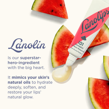 Lanolin 101 Multipurpose Ointment - Lanolin Lip Balm & Healing Ointment for Skin Barrier Repair - Moisturizer for Dry Lips, Cuticles & Elbows - No Petroleum Formula - Watermelon (0.35 oz) LanolipsBuy Supplements Australia