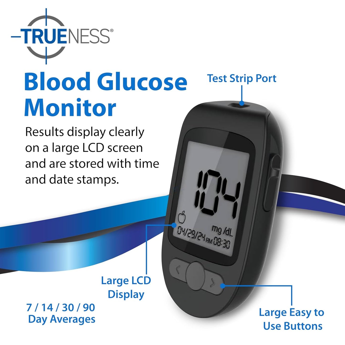 TRUENESS Blood Glucose Meter Kit with Testing Supplies | Includes Blood Glucose Monitor, Case, 100 Test Strips, 100 Lancets, Lancing Device - Fast, Easy Testing Supplies for Home Use