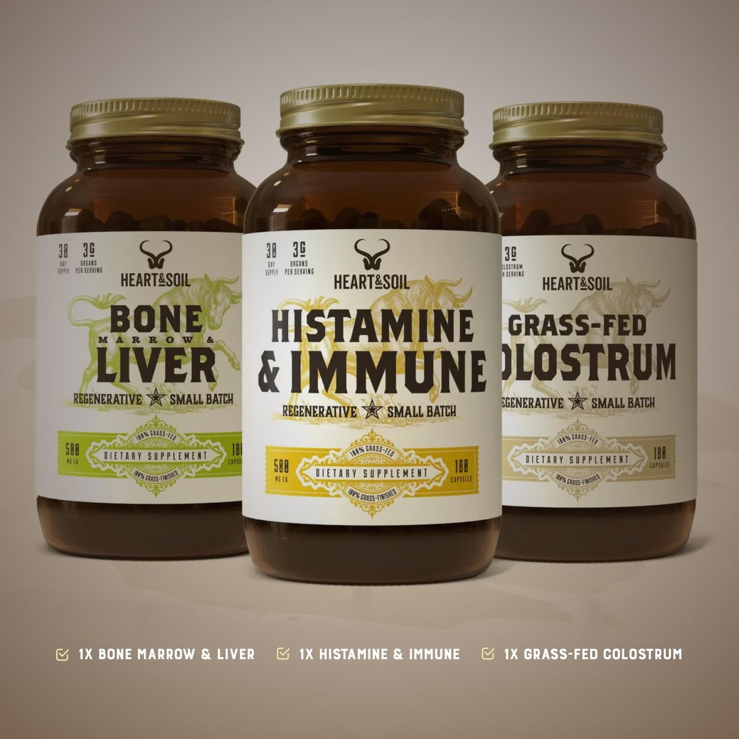 Immune Support Stack – Includes Histamine & Immune Supplement, Bone Marrow & Liver, Grass-Fed Colostrum for Digestive Health, Gut Balance, and Overall Wellness