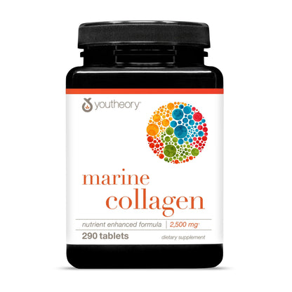 Youtheory Marine Collagen Tablets - 2,500 mg Fish-Sourced Collagen Peptides- with Vitamins A, C, E, B6 & B12 - Supports Joint & Nail Health* - Highly Absorbable - 290 Tablets (58-Day Supply) Youtheory buy supplements Au