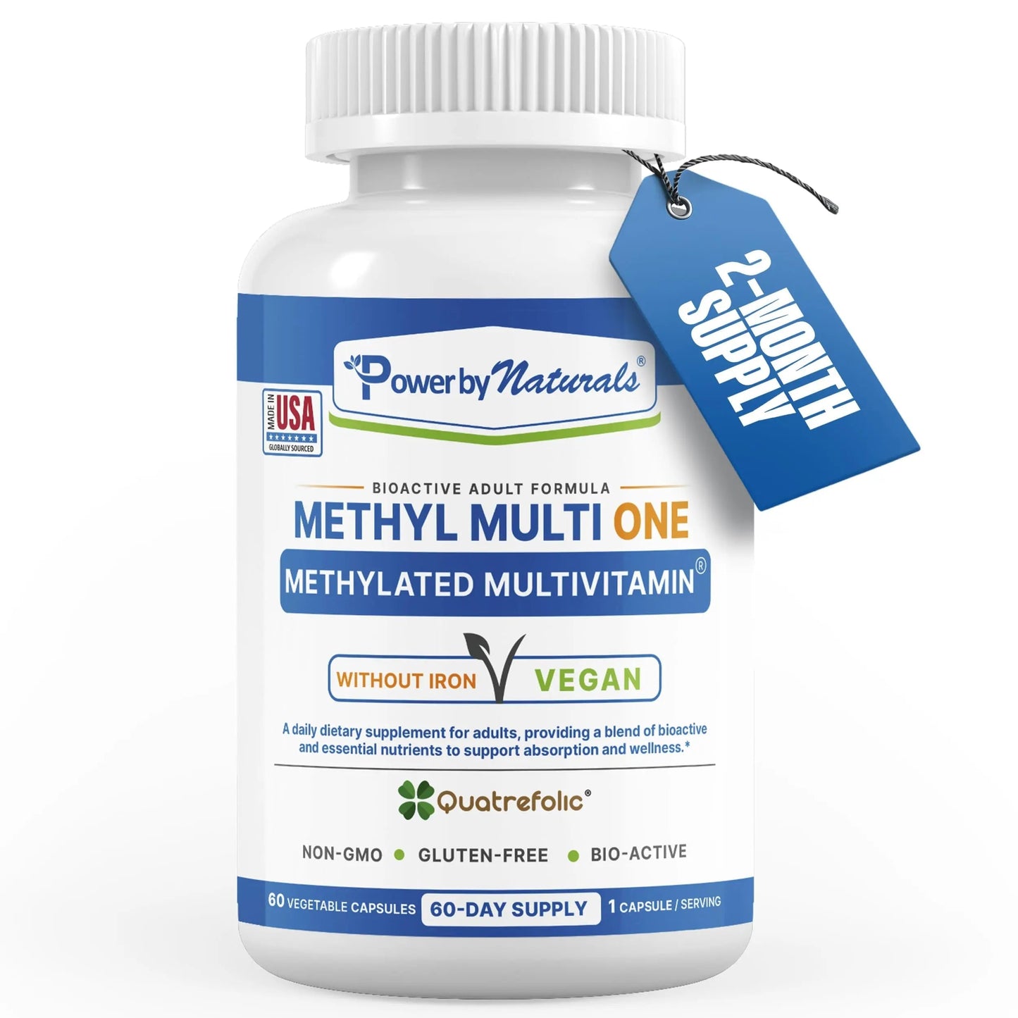 Power By Naturals Methyl Multi One - Iron-Free Methylated Multivitamin with Quatrefolic 5-MTHF, Active B12, P5P, CoQ10 & Zinc for MTHFR Support Power By Naturals