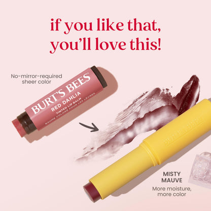 Burt’s Bees Tinted Boosted Balm, Misty Mauve, Hydrating Tinted Lip Balm with Vitamin C, E, and F Core, 24 Hour Lip Moisturizer