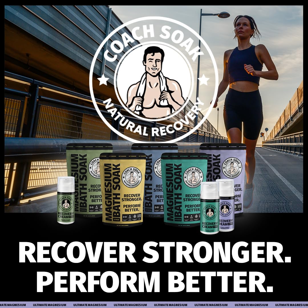 Coach Soak Magnesium Cream with MSM in Pump Bottle - Natural Recovery Cream with Magnesium Chloride & Menthol - Fast-Absorbing for Muscles & Joints, Lavender 3.4oz Coach SoakBuy Supplements Australia