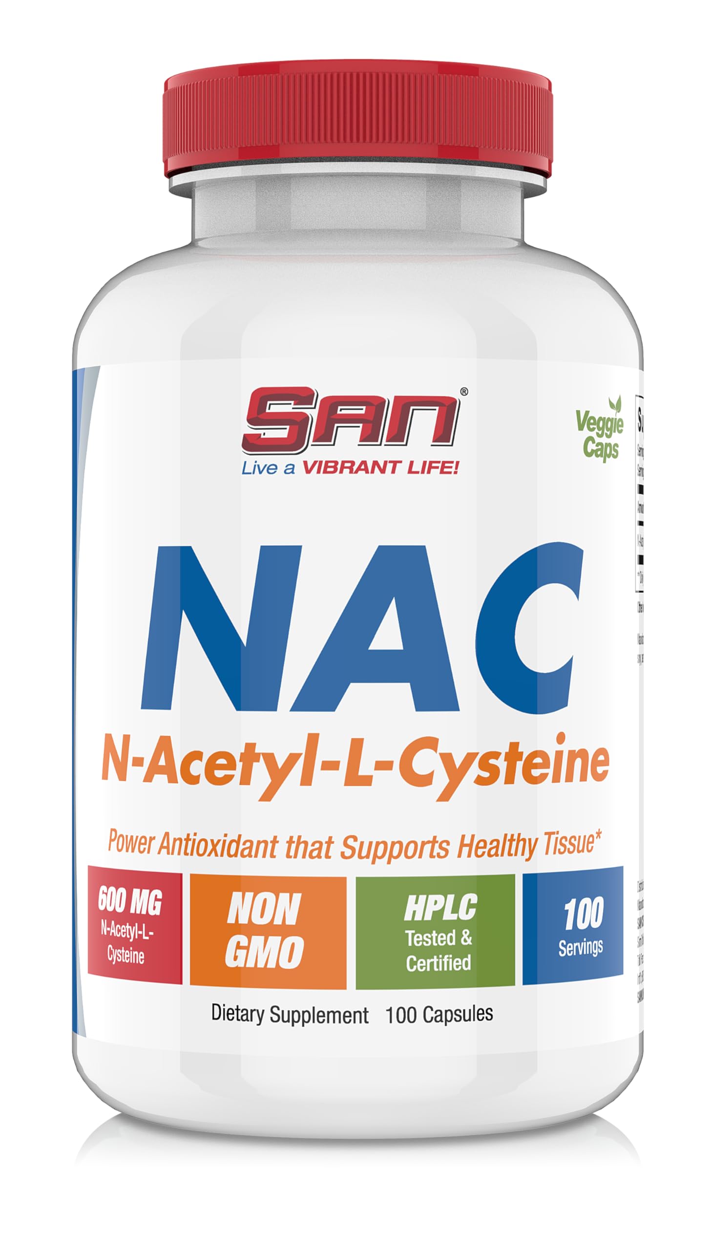 SAN N-Acetyl-L-Cysteine (NAC), Immune, Respiratory, Liver Health, NAC 600 mg, Potent antioxidant Support, Free-radicals, Easy to Absorb, 100 Capsules SAN buy supplements Au
