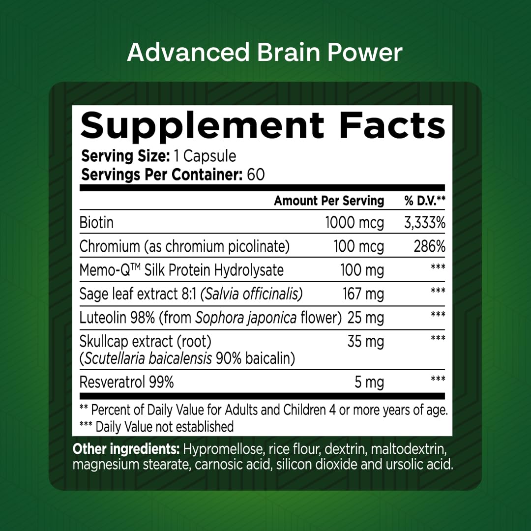 GREEN VALLEY NATURALS - Advanced Brain Power - Supports Healthy, Normal Brain Function, Focus and Concentration, clinically formulated to Support Healthy Brain Clarity. (1 Bottle, 60, Count) GREEN VALLEY NATURALS buy supplements Au