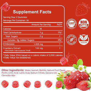 HFELIZ D Mannose with Cranberry Gummies, D-Mannose Supplements 1300mg for Women, Support Natural Urinary Tract & Bladder Health, Sugar-Free, 60 Count