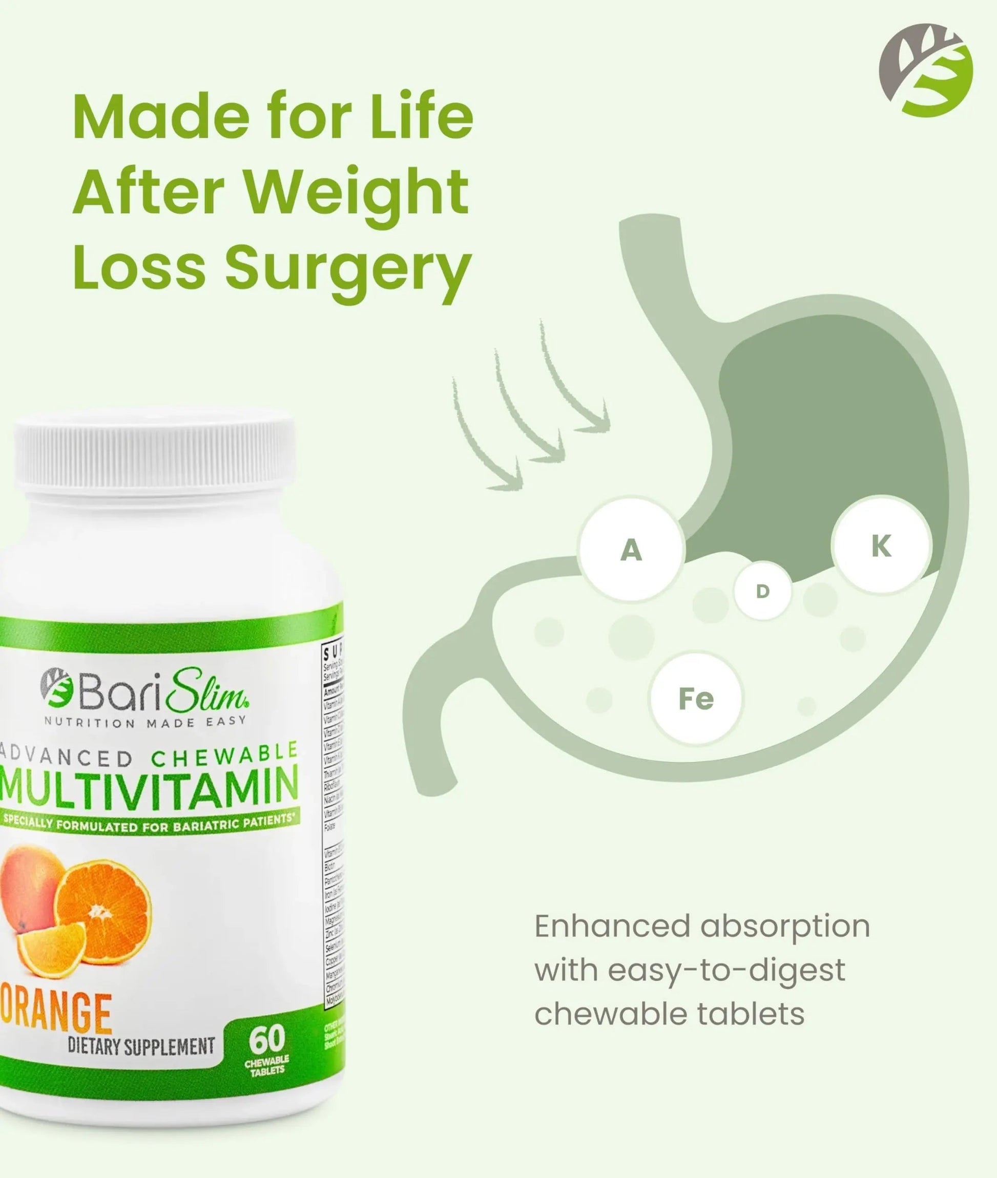 BariSlim Advanced Chewable Bariatric Multivitamin Tablets - Bariatric Vitamin and Supplement for Post Bariatric Surgery Including Gastric BariSlim