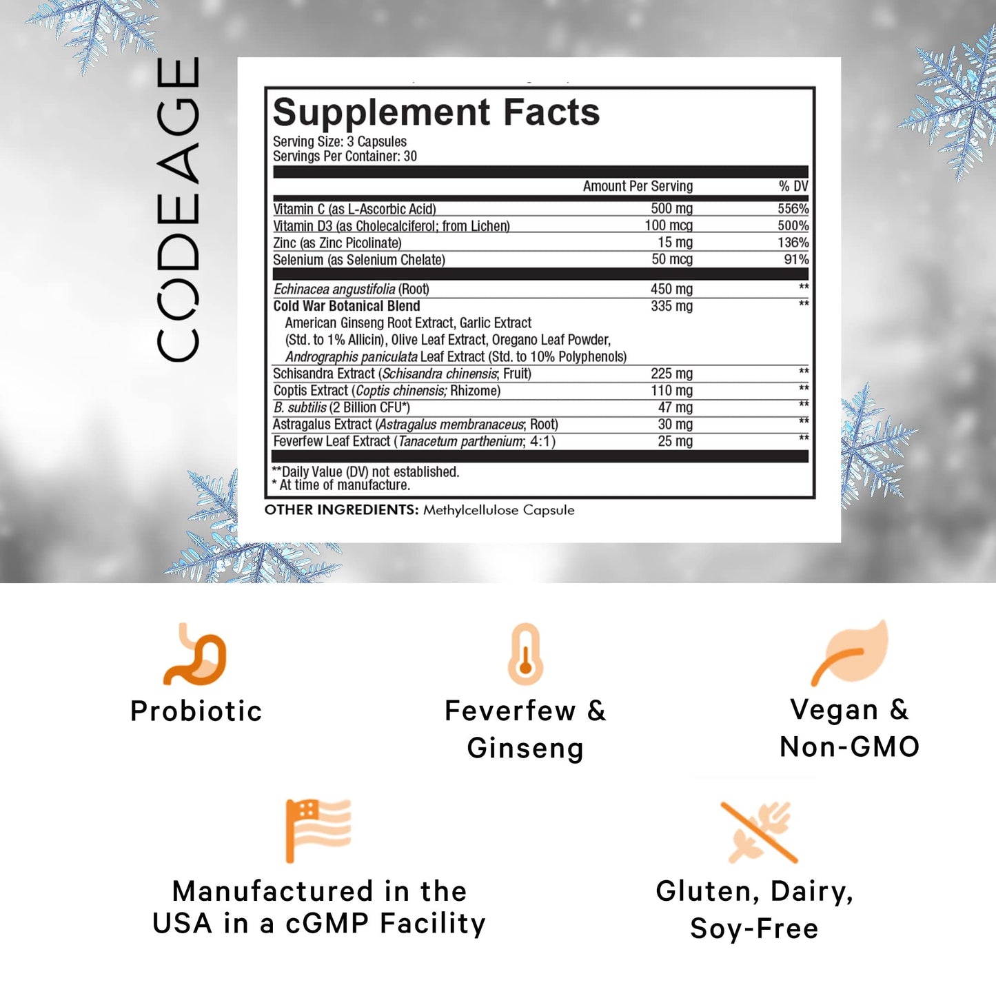 Codeage Clearhead Echinacea+ Supplement - Echinacea, Schisandra, Feverfew, Coptis, American Ginseng, Astragalus, Garlic, Probiotics, Vitamins C & D3, Zinc, Selenium - Clear Head Vitamin - 90 Capsules CodeageBuy Supplements Australia