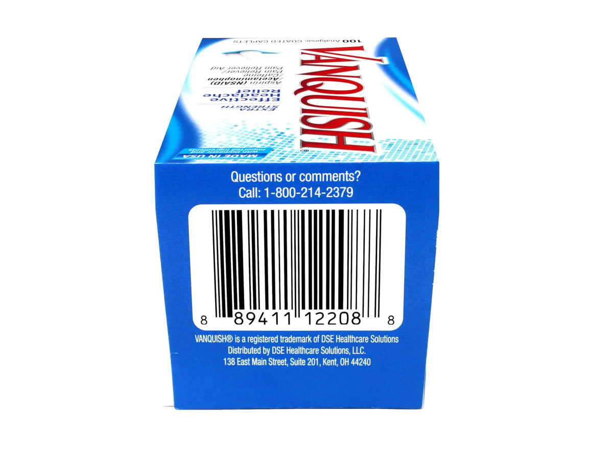 Vanquish Effective Headache Relief – Aspirin (NSAID), Acetaminophen, Caffeine, 100 Analgesic Coated Caplets - 3 Pack VanquishBuy Supplements Australia