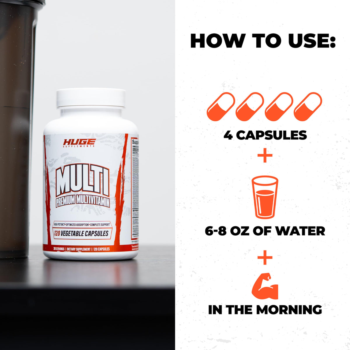 Huge Multi, Multivitamin for Men, High-Performance All-in-One Formula for Athletes & Bodybuilding, Vitamin & Mineral Replenishment, Supports Immune System & Healthy Hormone Levels (120 Capsules) Huge Supplements buy supplements Au