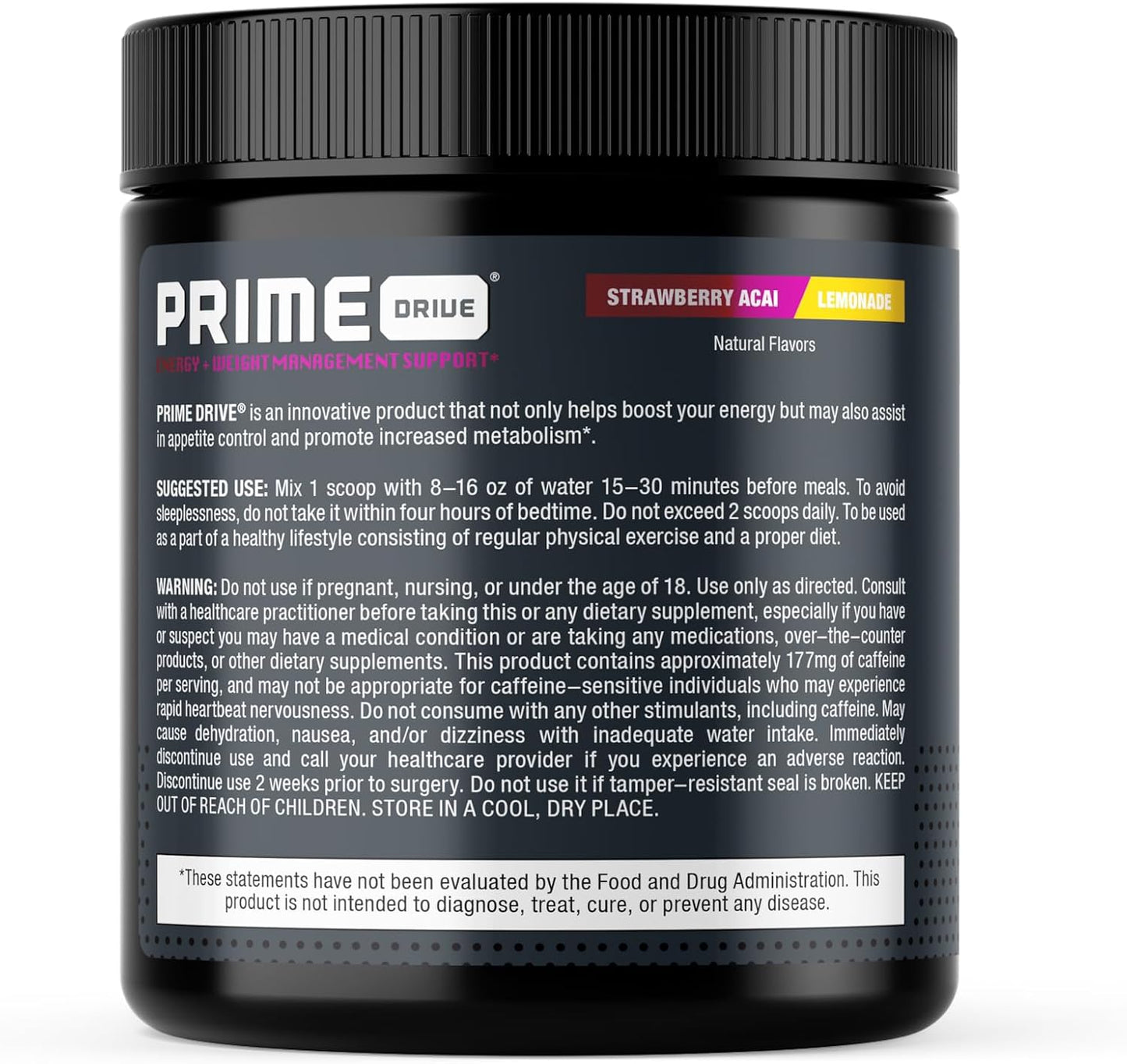 Prime Drive Strawberry Acai Lemonade Pre Workout Energy Drink Powder, Provides Energy, Focus and Intensity, Boosts Metabolism (30 Servings)…