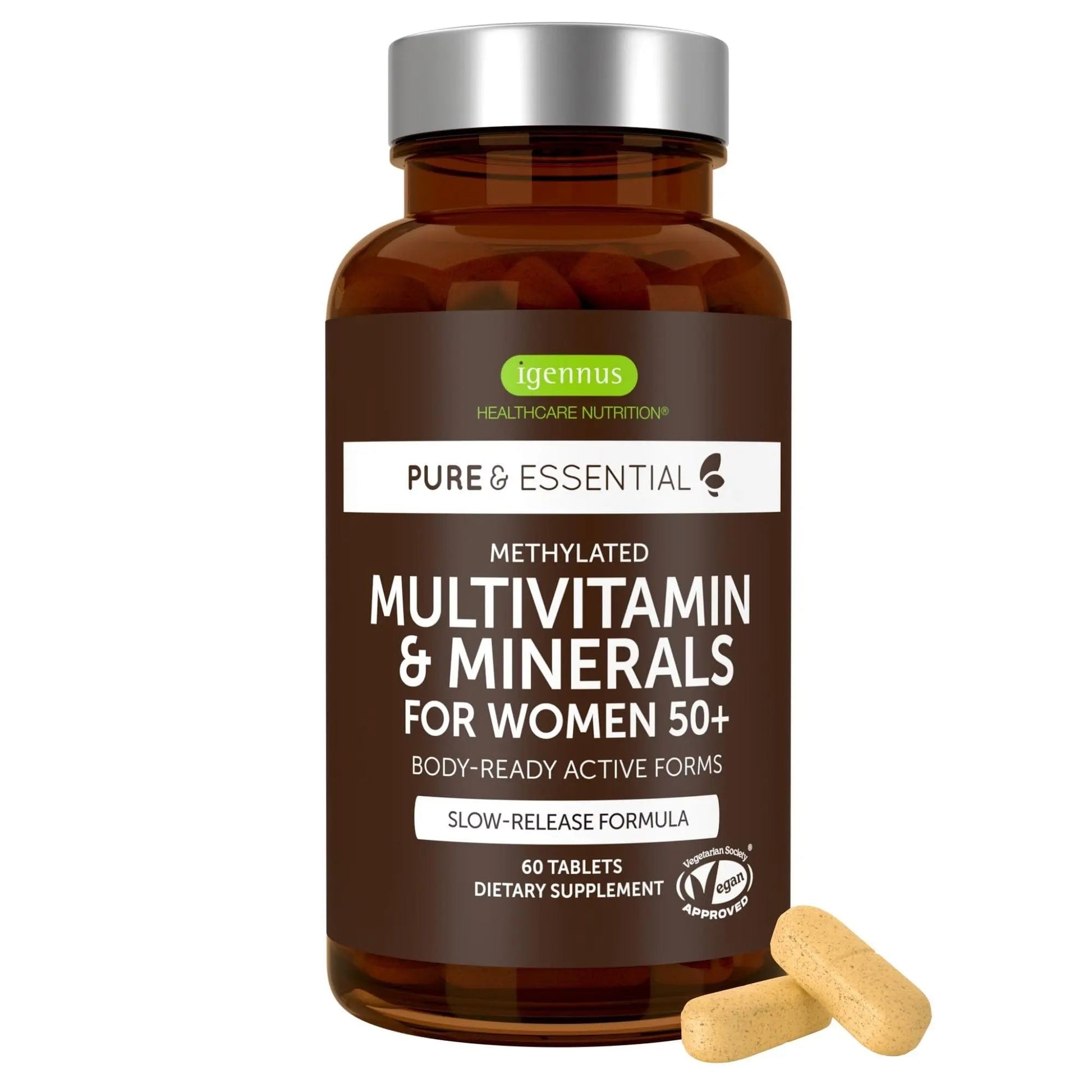 Igennus Methylated Women's 50+ Multivitamin with Calcium & Magnesium, Pure & Clean, All-Day Nutrient Delivery with High-Strength B-Vitamins Igennus Healthcare Nutrition