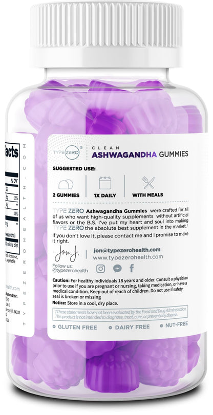 Type Zero Ashwagandha Gummies 60 Gummies for 30 Servings Per Bottle - Ashwagandha Herbal Extract Supplement, Gluten Free, GMO Free Type Zero buy supplements Au