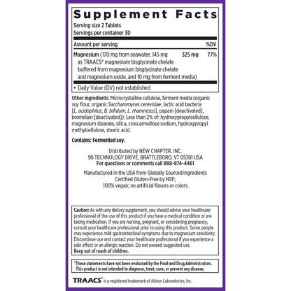 New Chapter Magnesium Complex Supplement, 325mg with Magnesium Glycinate + Sea-Sourced + Fermented Forms for Heart, Bone, Nerve, Muscle & Cellular Energy, 100% Vegan, 60 Tablets New Chapter buy supplements Au