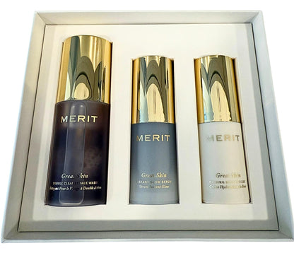 MERIT The Mini Great Skin Trio – Limited Edition Skincare Set with Double Cleanse Face Wash (15 ml), Instant Glow Serum (15 ml), and Priming Moisturizer (50 ml) MeritBuy Supplements Australia
