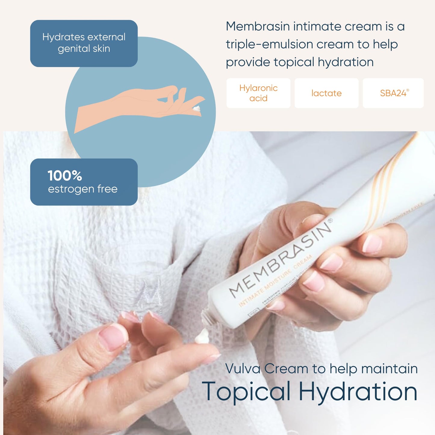 Membrasin Vaginal Moisture Cream with Hyaluronic Acid, Relieves Vaginal Dryness, Itching and Burning, Menopause Support, Hormone Free, Plant Based Formula with Omega 3 6 7 9 and Vitamin E, 50 ml Membrasin buy supplements Au