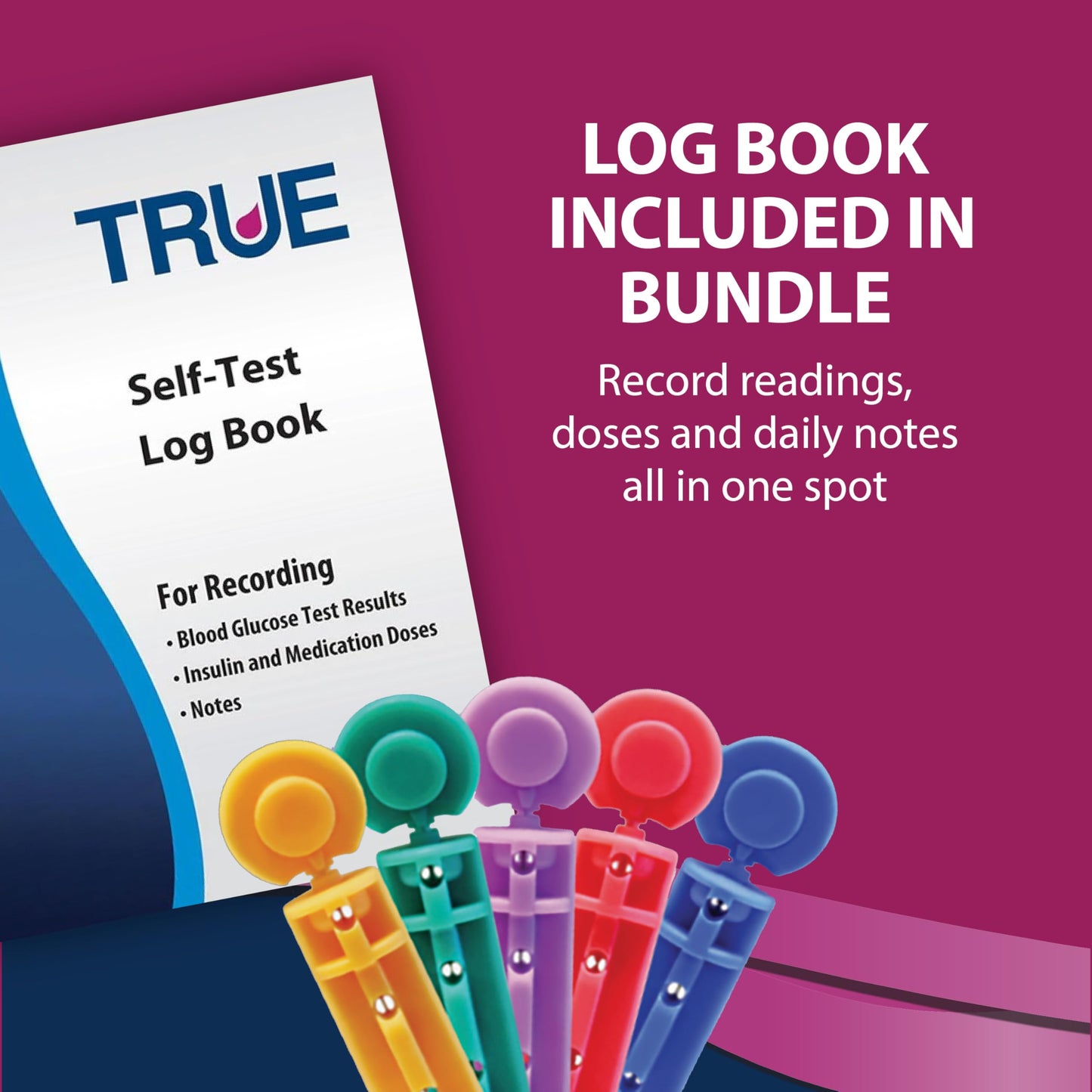TRUEplus Single-Use Sterile Lancets Bundle, 28G, 300 Pack | Blood Lancets (Sterile, 28G, 4 cm total length) and TRUEplus Log Book, Supplies for Blood Glucose Testing at Home
