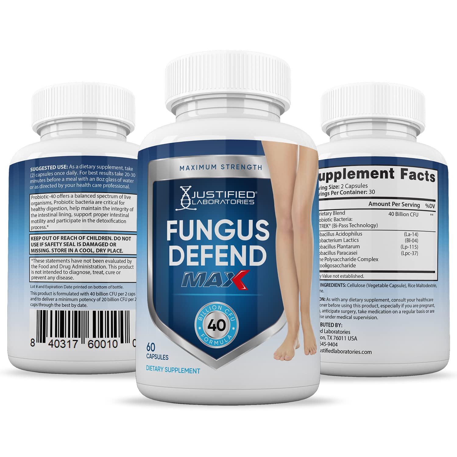 Justified Laboratories (3 Pack) Fungus Defend Max Pills 40 Billion CFU Probiotic 180 Capsules Justified Laboratories buy supplements Au
