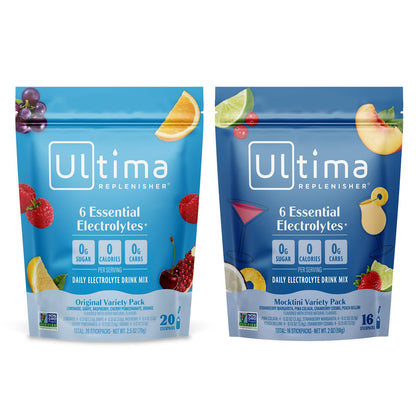 Ultima Replenisher Daily Electrolyte Powder Drink Mix – Sugar Free – Mocktini Variety and Original Variety, 36 Stickpacks – Hydration Packets with 6 Electrolytes and Minerals – Keto, Non-GMO