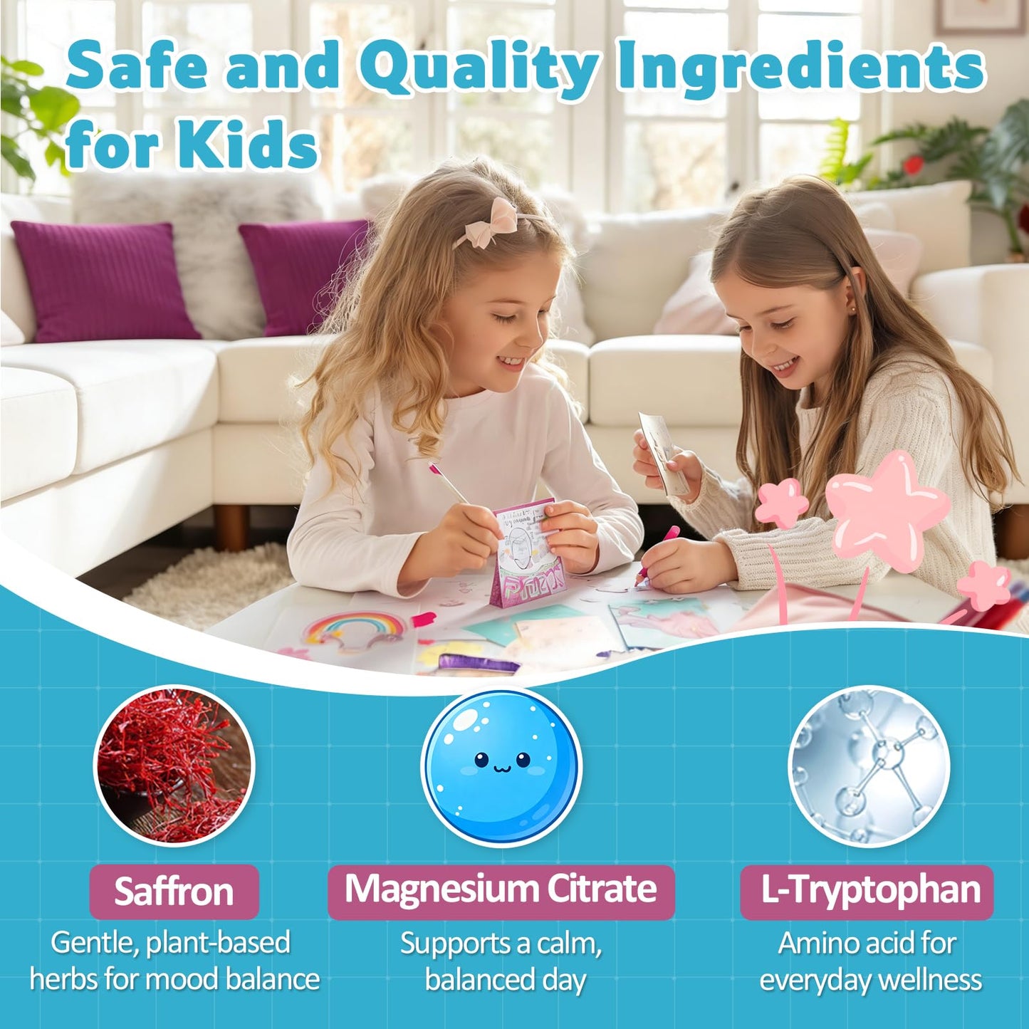 Biorizvo Saffron Drink for Kids - Saffron Exact Drink Mix with GABA, Magnesium & Vitamin D3 - Supports Mood Focus & Sleep, Calms Temper Tantrums, Fruit Punch Drink Sticks Mix for Kids 4+, Sugar-Free