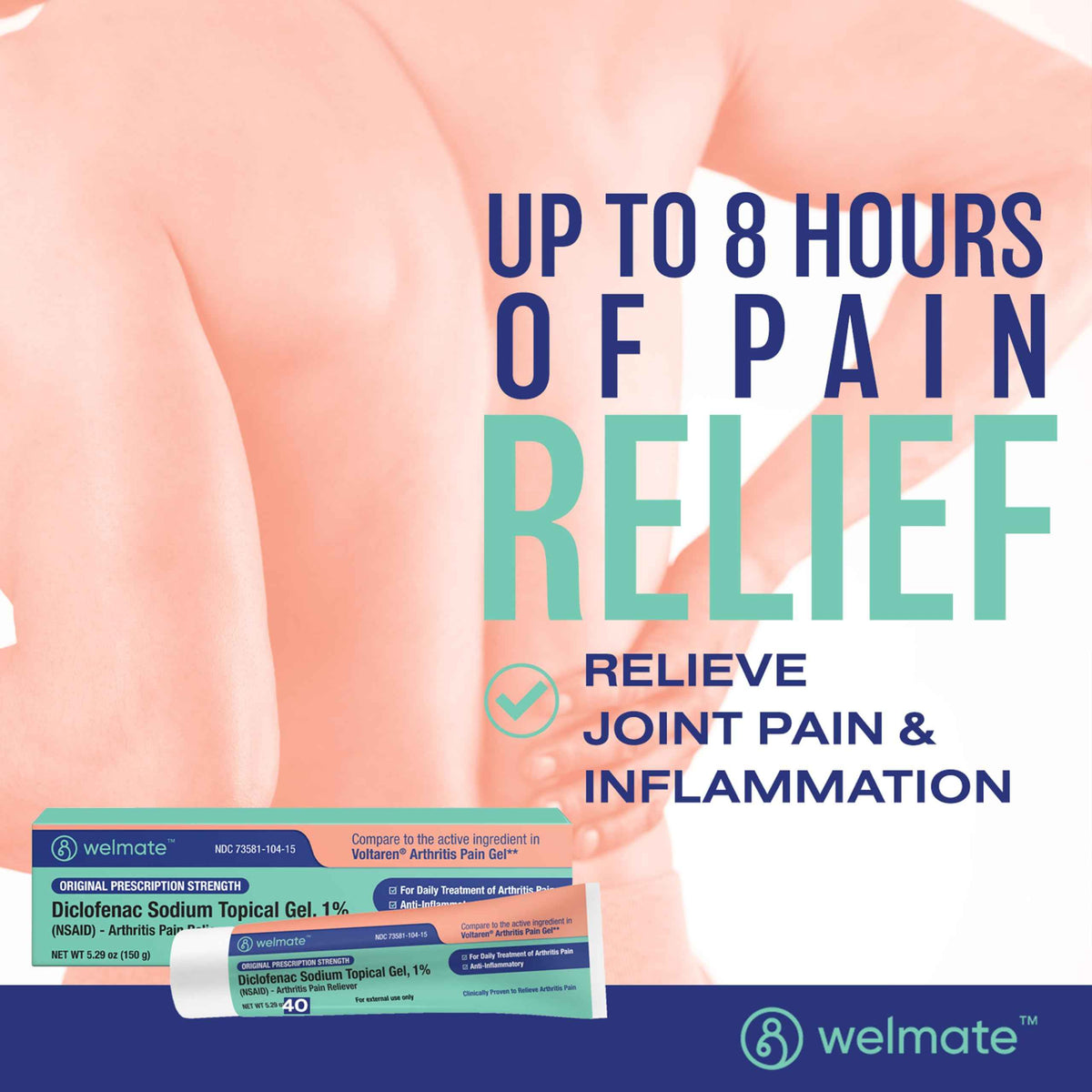 WELMATE - Diclofenac Sodium Topical Gel 1% (5.29 oz) - Arthritis Pain Reliever & Mobility Aid - Pain Relief Cream/Gel