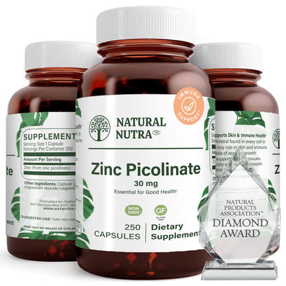 Natural Nutra Zinc Picolinate 30 mg, Double Strength, Raw and Pure, Highly Bioavailable Supplement for Growth and Immune Support, Helps Promote Skin Health, Helps Support Metabolic System 100 Capsules