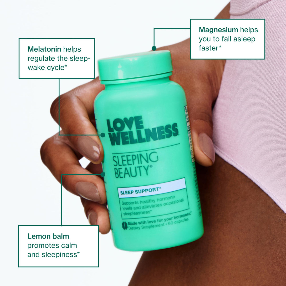 Love Wellness Sleeping Beauty | Sleep Support with Melatonin, Magnesium & L-Theanine | Promotes Restful Sleep, Relaxation & Calmness | Organic Valerian Root Powder & Lemon Balm | 60 Count Love Wellness buy supplements Au