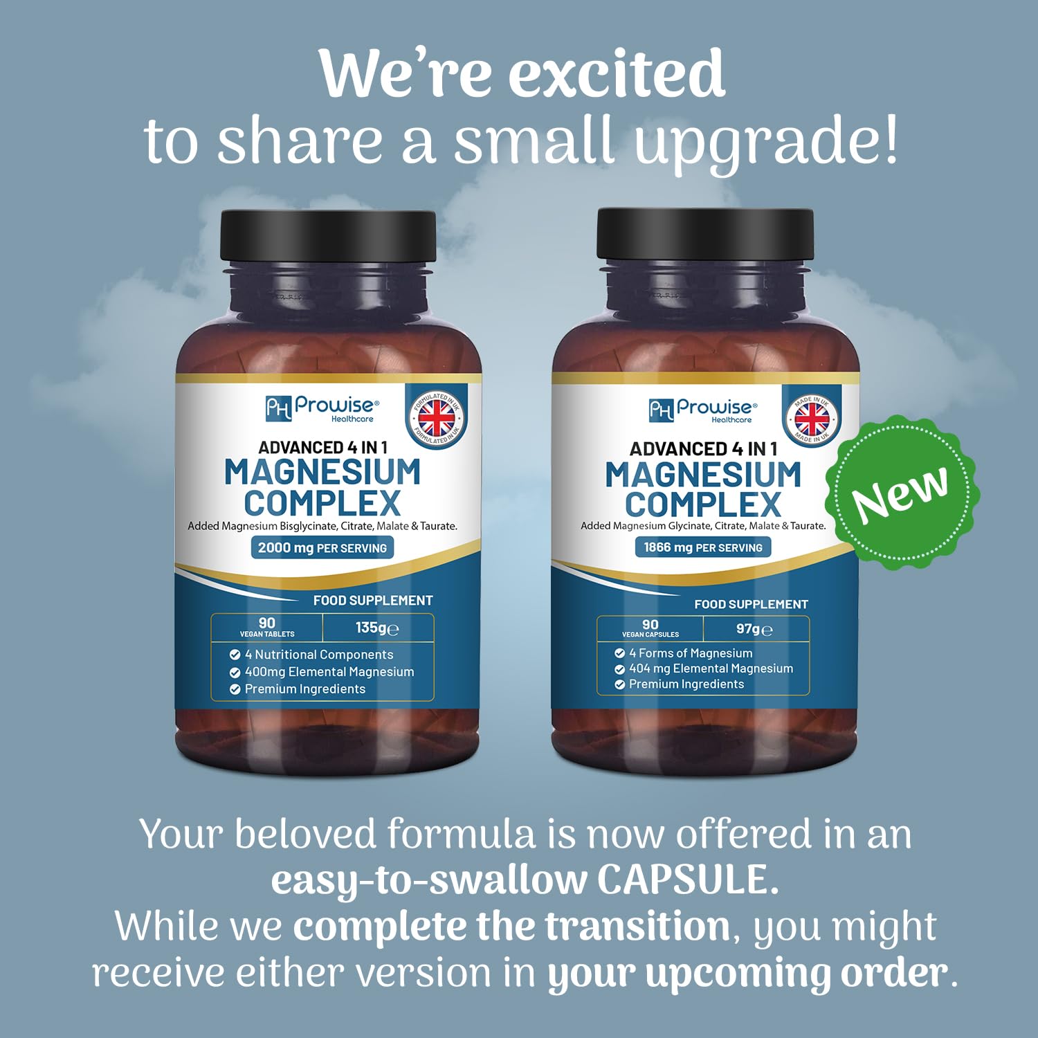 Magnesium Glycinate Complex 4 in 1-1866mg per Serving | Precise 404mg Elemental Magnesium dose | Added Magnesium Glycinate, Citrate, Malate & Taurate | 90 Vegan Capsules - by Prowise PH PROWISE Healthcare buy supplements Au