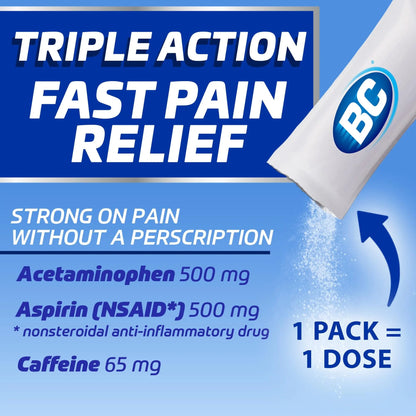 BC Max Strength Headache Relief Powder, Triple-Action Formula with Acetaminophen, Aspirin & Caffeine Eases Aches & Pains, Lemonade Flavor, 16 Count BCBuy Supplements Australia