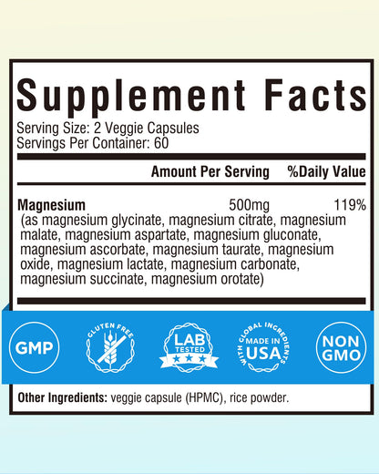 Terranics 12-in-1 Magnesium Complex 500mg, High Absorption Chelated Magnesium Glycinate, Citrate, Malate, Taurate, Orotate & More, for Sleep, Calm, Energy, Heart, Vegan, Non-GMO,120 Capsules Terranics buy supplements Au