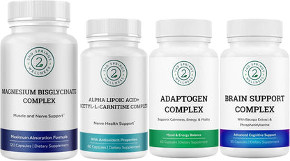 Adaptogen Complex + ALA & ALC Complex + Brain Support + Magnesium Bisglycinate Bundle | Stress Relief, Energy, Focus, Cognitive Support, Calm & Daily Wellness