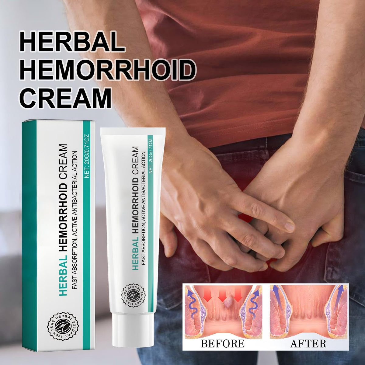 Hemorrhoid Cream, Herbal Hemorrhoid Ointment, Natural Itching & Burning Relief Hemorrhoidal Cream, External Discomfort Support for Men Women 20g Aus HealthcareBuy Supplements Australia