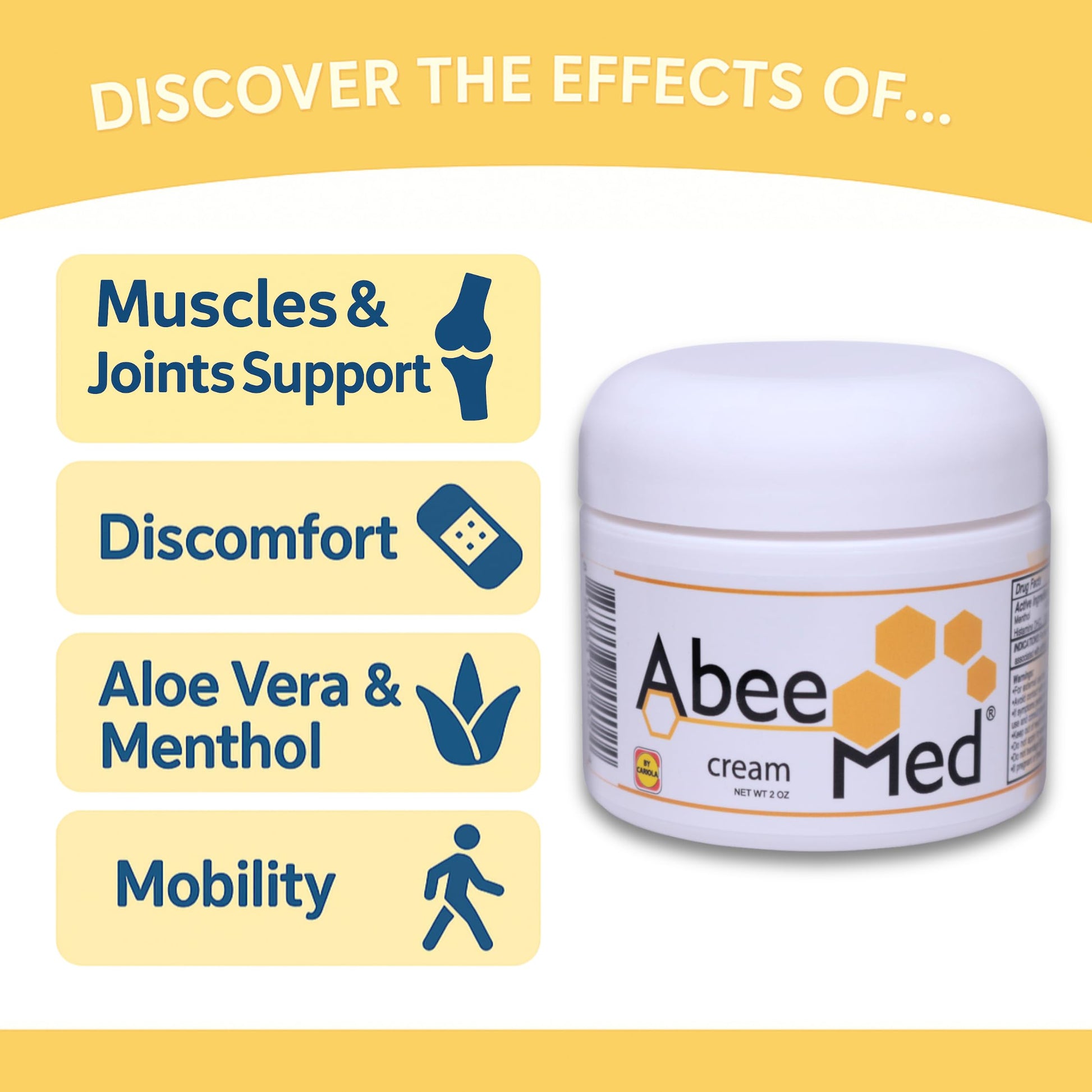 ABEE MED Extra Strength Joint & Muscle Relief Cream – Menthol Cooling & Warming Formula with Bee Pollen, Aloe & Chamomile – Fast-Absorbing Comfort Cream for Back, Knees & Muscles – 2 oz ABEE MEDBuy Supplements Australia