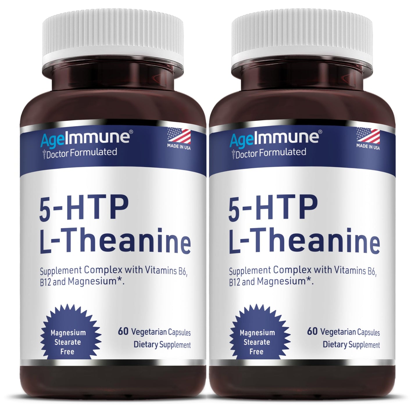 5-HTP 100mg with L-Theanine 400 mg Formula for Stress Relief and Relaxation Support for Teens and Adults with Vitamins B6 - B12 and Magnesium Bisglycinate - Doctor Formulated – without stearates.