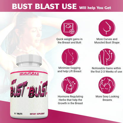 MINANATURALS Bust Blast Loaded Increase Breast Size Fast. Female Breast Enhancement - Bigger Boobs and Butt Pills. 60 Tablets MINANATURALS buy supplements Au